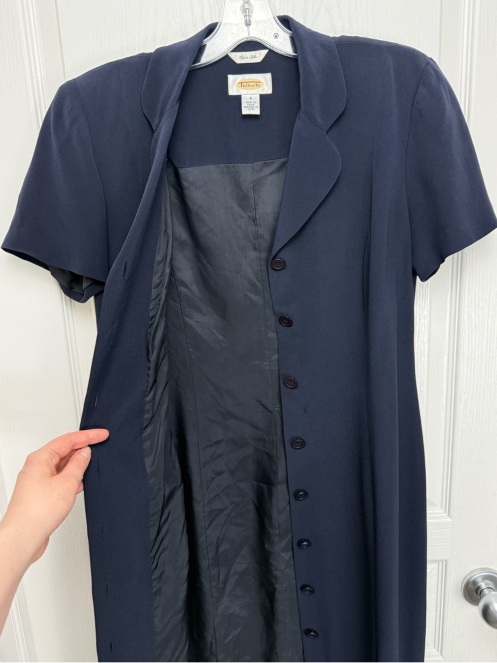 Vintage 90s Silk Button Up Dress Size 8 Navy Blue Talbots - Picture 7 of 10